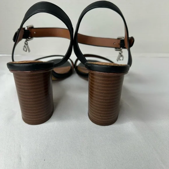 Coach Black Leather Block Heel Sandals with Silver Buckle - Picture 5 of 8